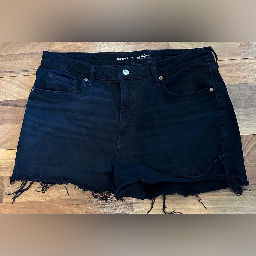 Old Navy Black High-rise O.G. Straight Jean Shorts with Frayed Hem, sz 16